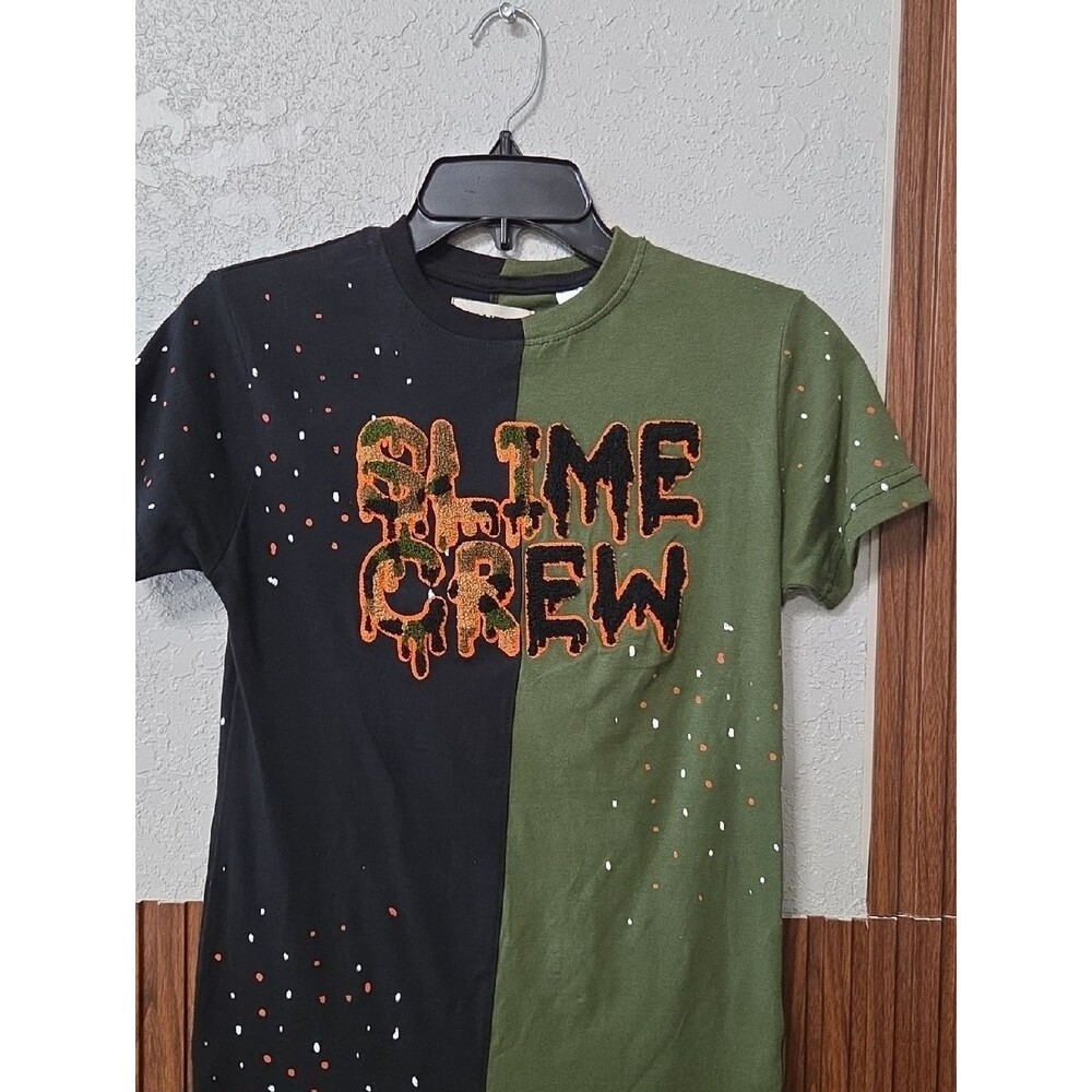 Slime Crew Split Black & Olive Green Kids Short Sleeve Tee